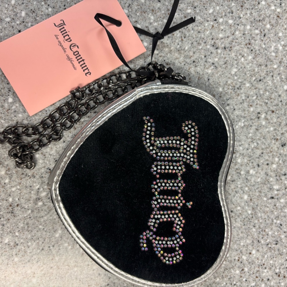 Juicy Couture Black and Silver Heart wristlet